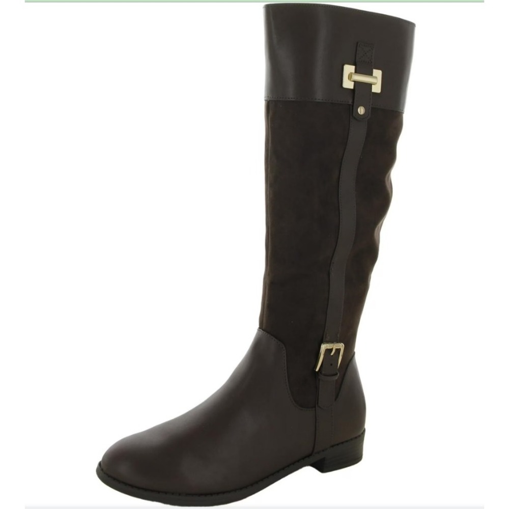 Karen Scott Womens Black Faux Leather Suede Tall Riding Boots Size 6M